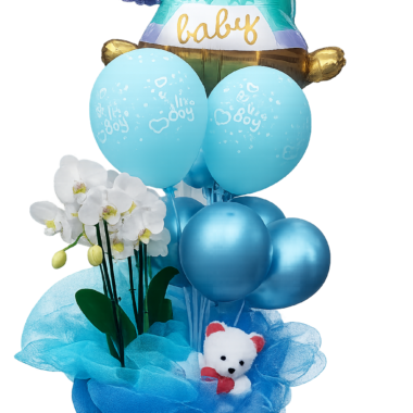 Σύνθεση Δώρου “It’s a Boy” με Ορχιδέα & Μπαλόνια
