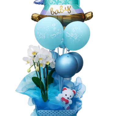 Σύνθεση Δώρου “It’s a Boy” με Ορχιδέα & Μπαλόνι Αλογάκι