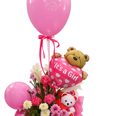 Σύνθεση Δώρου “It’s a Girl” με Μπαλόνια & Αρκουδάκι