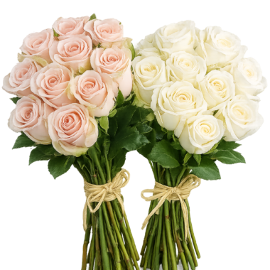 Ανθοδέσμη Τριαντάφυλλα Παστέλ Ροζ & Ιβουάρ