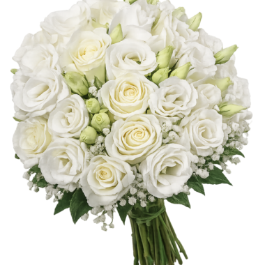 Λευκή Νυφική Ανθοδέσμη με Τριαντάφυλλα & Λυσίανθο