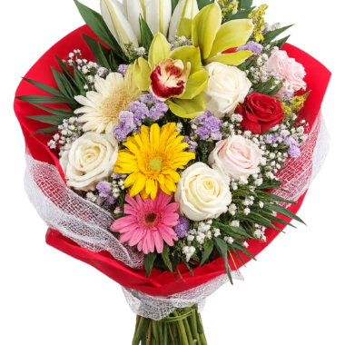 Πολύχρωμη Ανθοδέσμη με Ορχιδέα & Gerbera