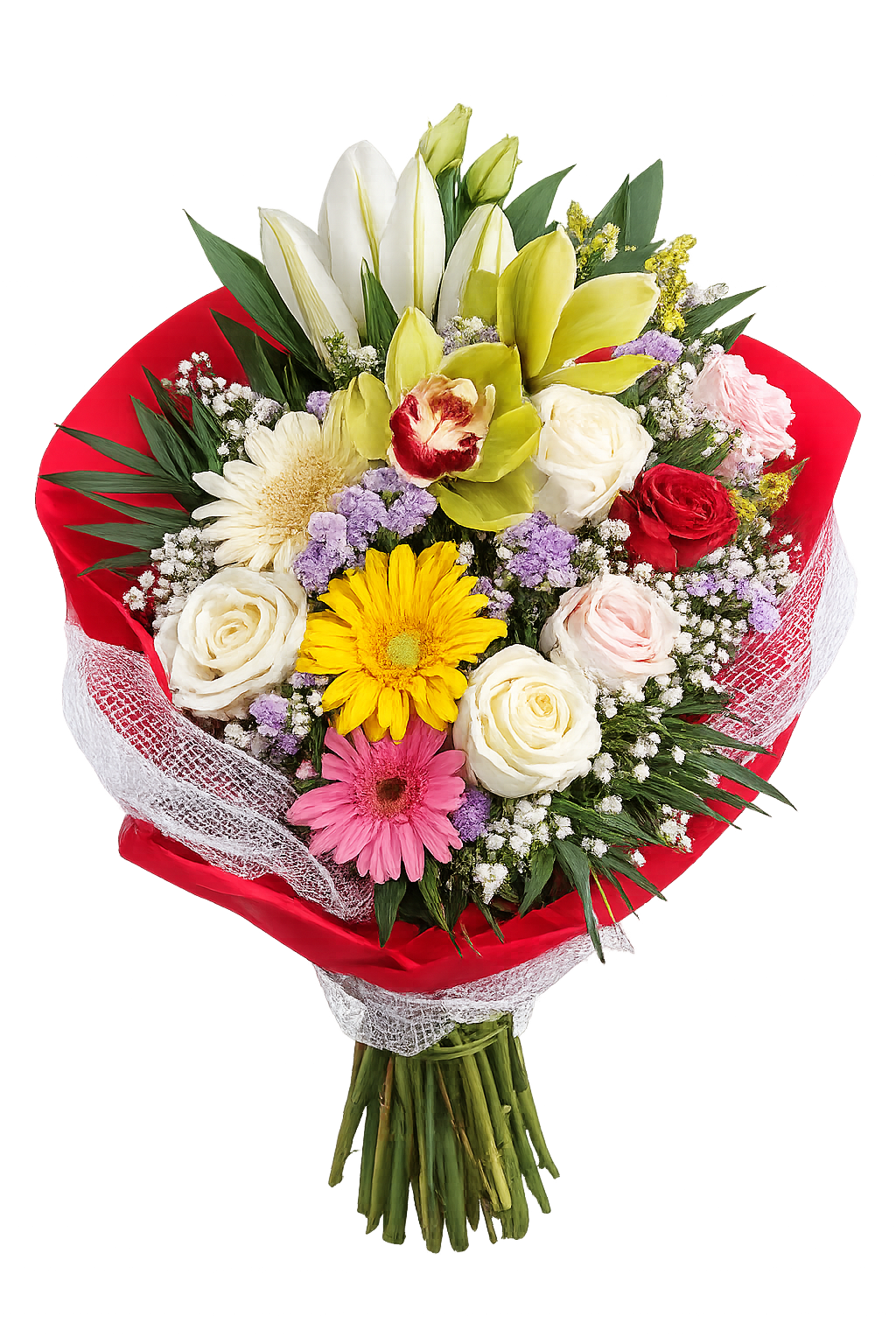 Πολύχρωμη Ανθοδέσμη με Ορχιδέα & Gerbera