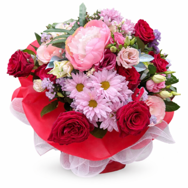 Ρομαντικό Μπουκέτο με Παιώνια, Τριαντάφυλλα και Χρυσάνθεμα