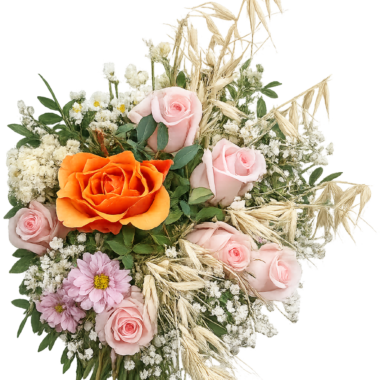Ρομαντικό Μπουκέτο με Τριαντάφυλλα και Φυσικά Στάχυα