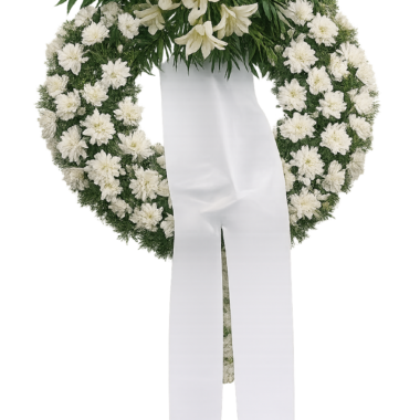 ΣΤΕΦΑΝΙ ΚΗΔΕΙΑΣ ΜΕ ΛΕΥΚΑ ΧΡΥΣΑΝΘΕΜΑ & ΚΡΙΝΟΥΣ