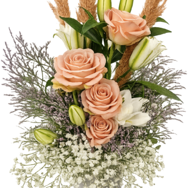 Κομψή Σύνθεση με Nude Τριαντάφυλλα & Pampas