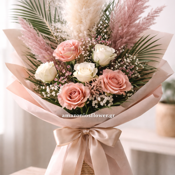 Boho Elegance με Pampas & Ροζ Τριαντάφυλλα