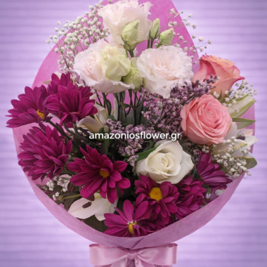 Ρομαντική Ανθοδέσμη με Λισίανθους και Ζέρμπερα