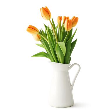 Διακοσμητική Σύνθεση με Πορτοκαλί Τουλίπες σε Λευκή Κανάτα