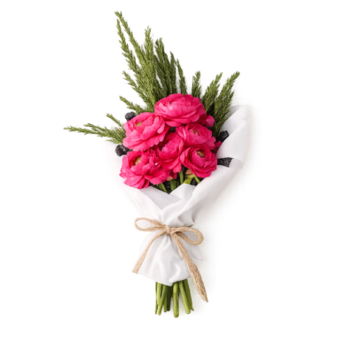 Ανθοδέσμη με Ροζ και Φούξια Άνθη σε Λευκό Περιτύλιγμα