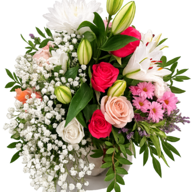 Ρομαντική Σύνθεση με Κρίνα και Τριαντάφυλλα
