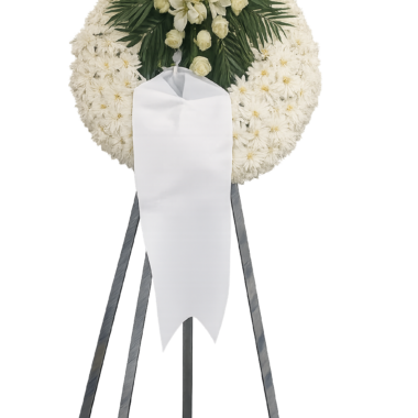 Στεφάνι Συλλυπητηρίων με Λευκά Τριαντάφυλλα & Χρυσάνθεμα